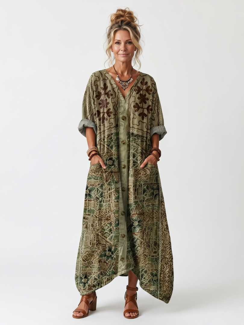Σάνδρα | Midi Φόρεμα Oversize με Κουμπιά και Τσέπες