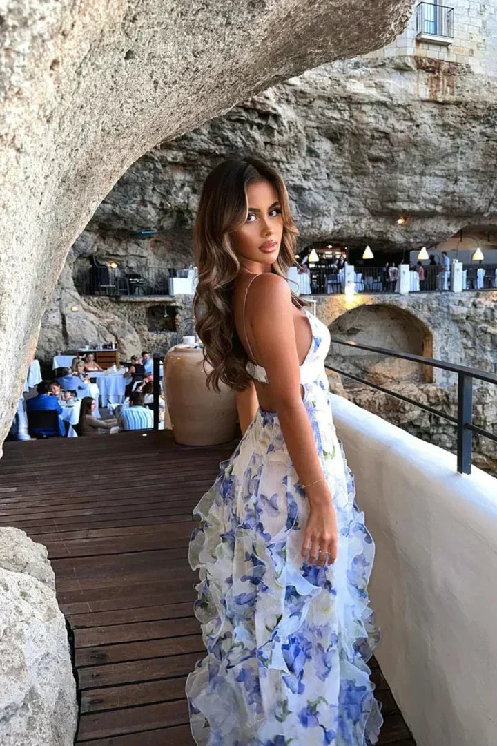 Ούρι | Midi Φλοράλ Φόρεμα με Βολάν