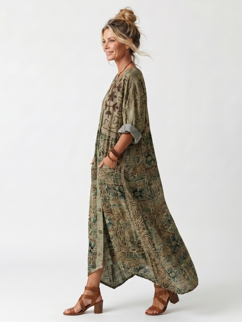 Σάνδρα | Midi Φόρεμα Oversize με Κουμπιά και Τσέπες