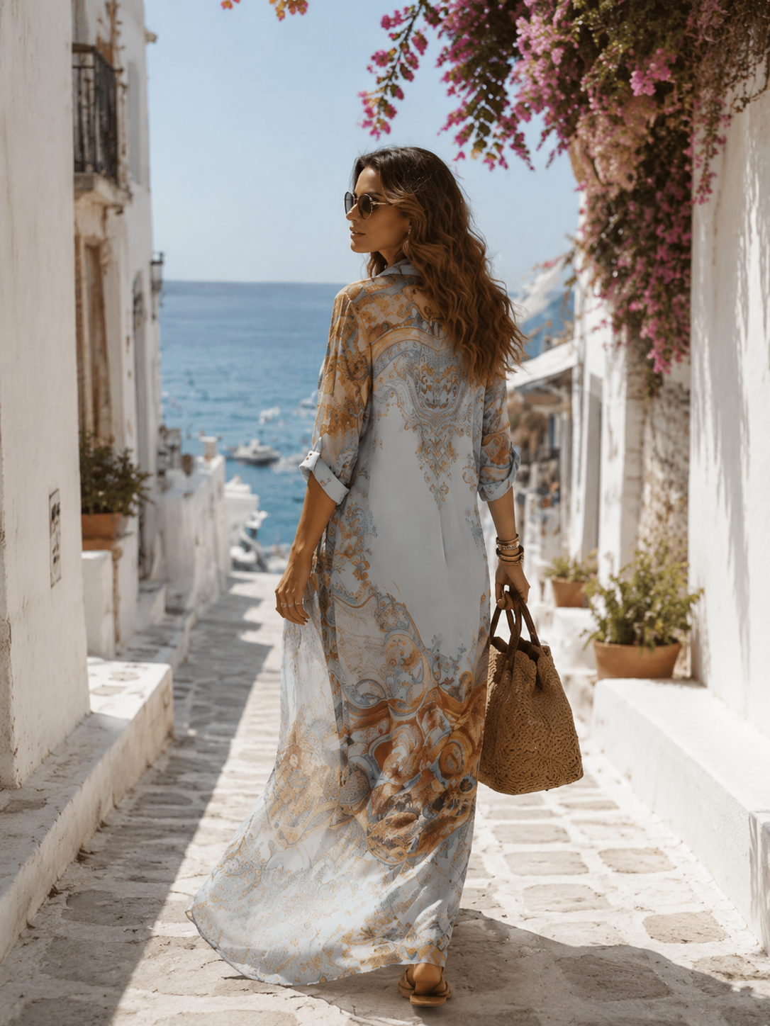 Μελίνα | Μπλε Φλοράλ Φόρεμα Maxi