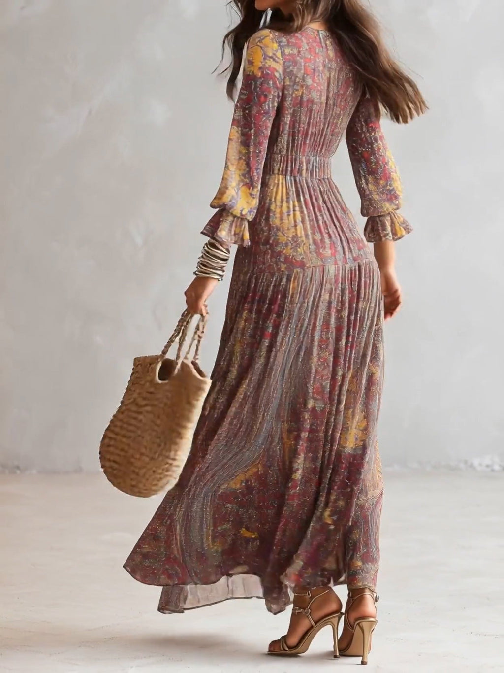Μάξι Φόρεμα σε Σιφόν με Paisley Print και Λαιμόκοψη V