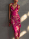 Αμάνικο Bodycon Φόρεμα με Φούξια Φλοράλ Print