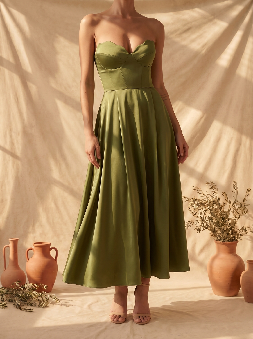 Λυδία | Κομψό Strapless Midi Φόρεμα