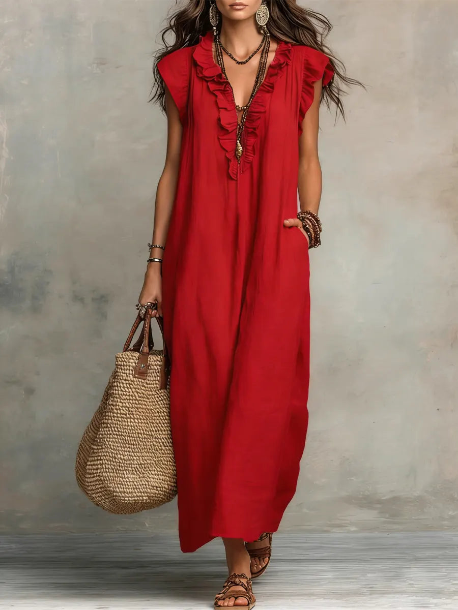 Βιολέτα – Boho Λινό Φόρεμα Μάξι