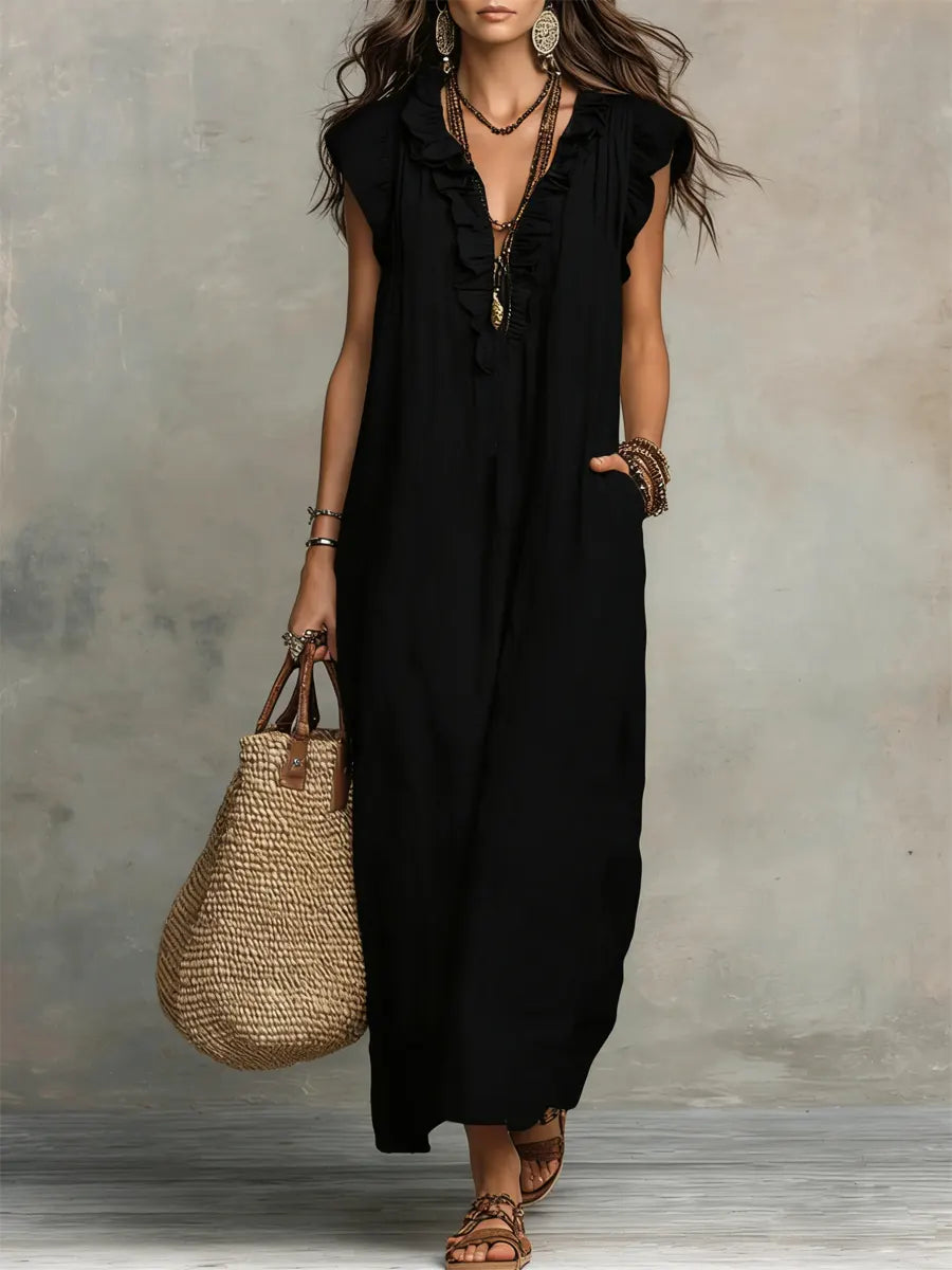 Βιολέτα – Boho Λινό Φόρεμα Μάξι