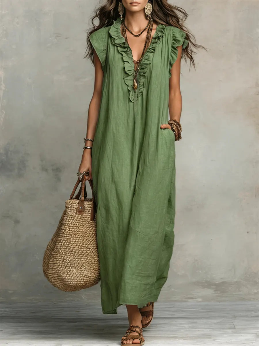 Βιολέτα – Boho Λινό Φόρεμα Μάξι