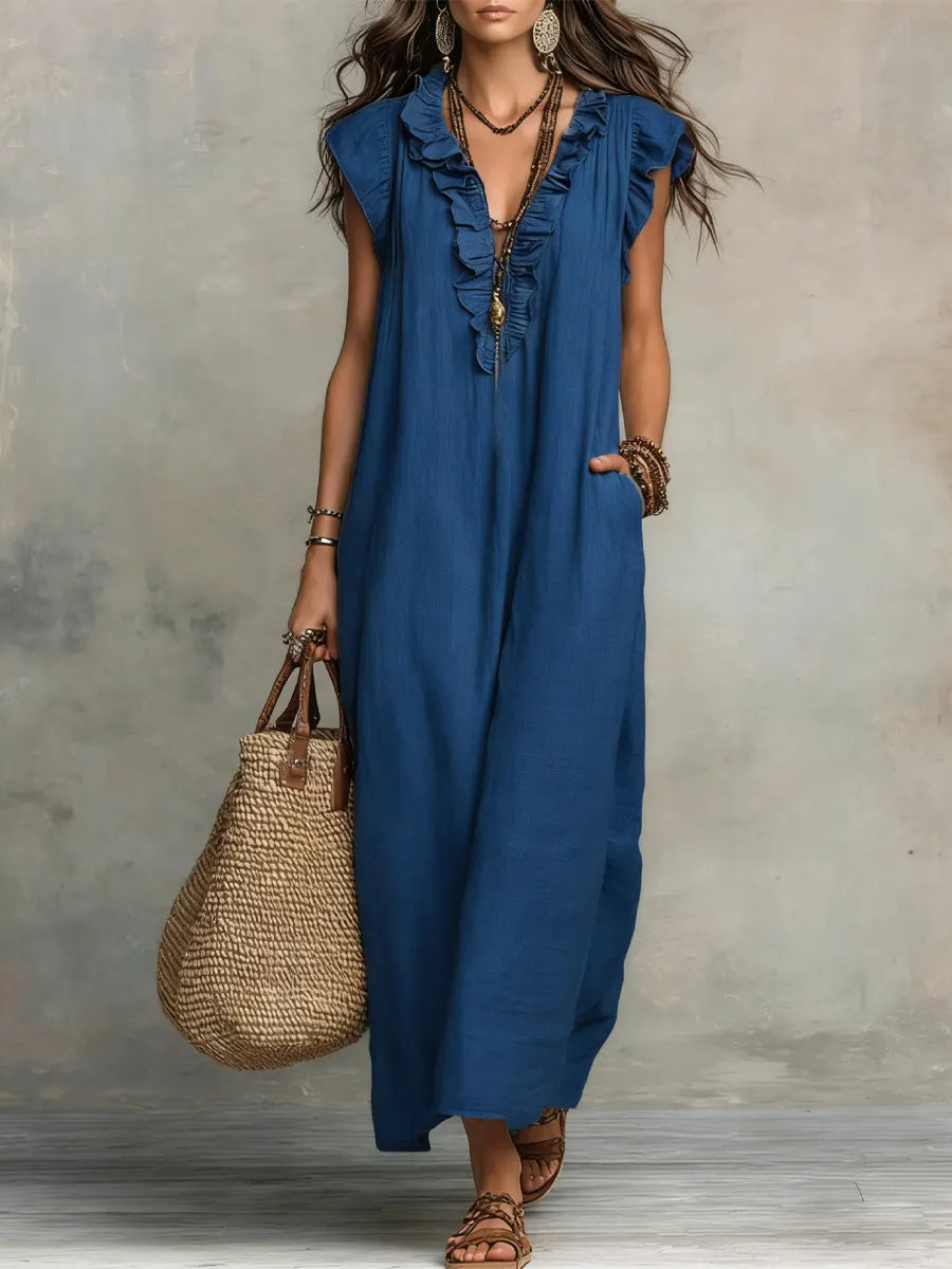 Βιολέτα – Boho Λινό Φόρεμα Μάξι