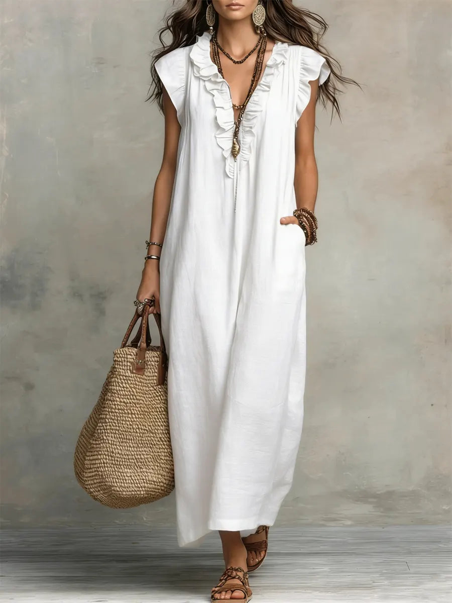 Βιολέτα – Boho Λινό Φόρεμα Μάξι